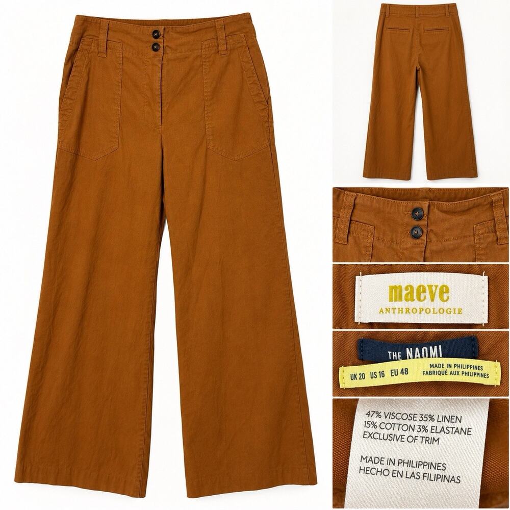 Maeve Anthropologie Naomi Wide Leg Pants Women’s US 16 Rust Brown Linen Blend